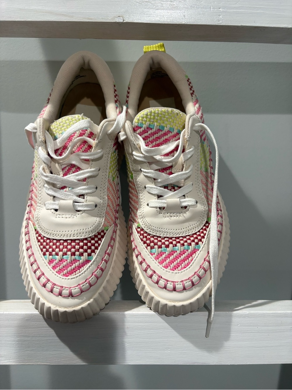 Dolce Vita Pink, Cream & Yellow Woven Lace-Up Sneakers
